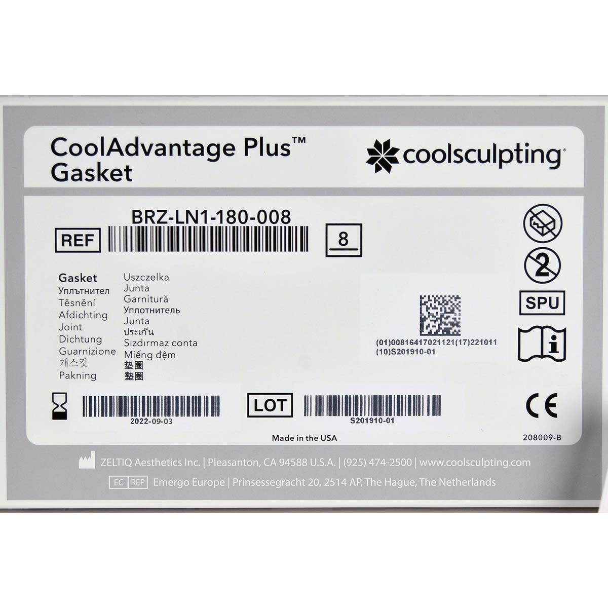Zeltiq CoolSculpting BRZ-LN1-180-008 CoolAdvantage PLUS Gaskets 15-Pcs Exp09/22
