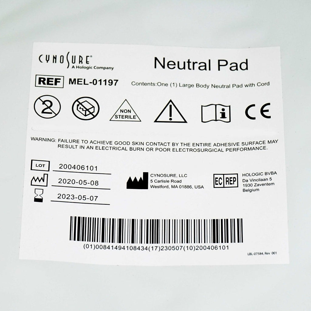 Ellman Cynosure Large Body Neutral Pad w/Cord RF Electrosurgical MEL-01197 x12pc