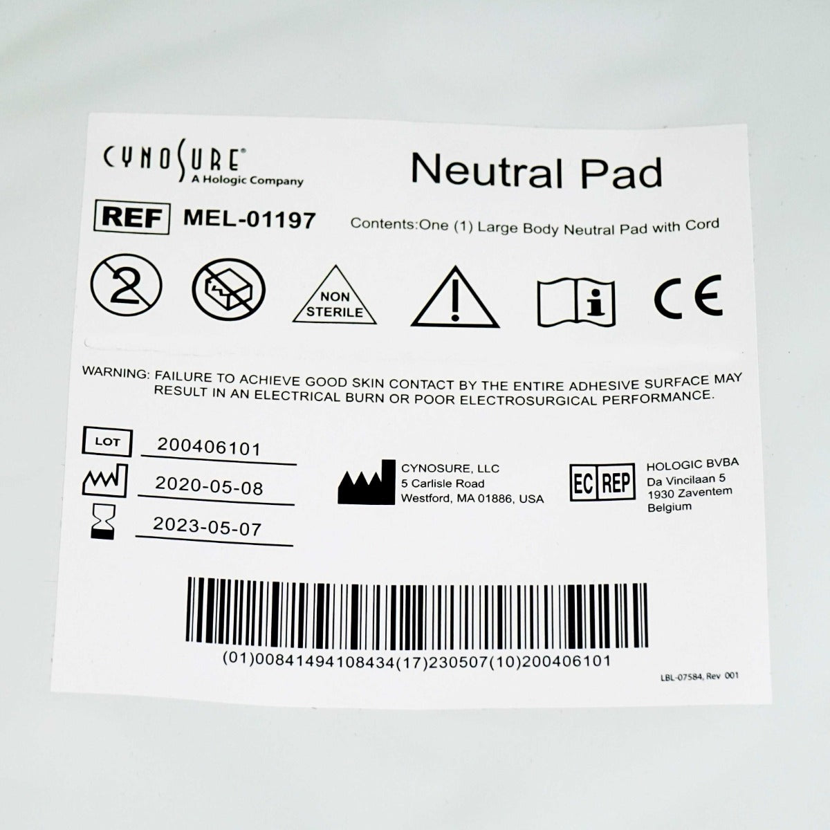 Ellman Cynosure Large Body Neutral Pad w/Cord RF Electrosurgical MEL-01197 x12pc
