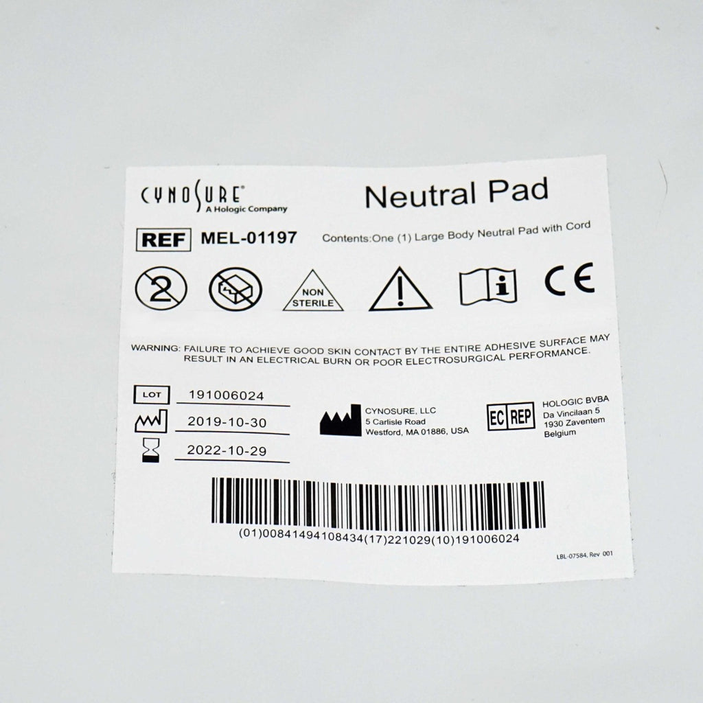 Ellman Cynosure Large Body Neutral Pads w/Cord RF Electrosurgical MEL-01197 x2pc