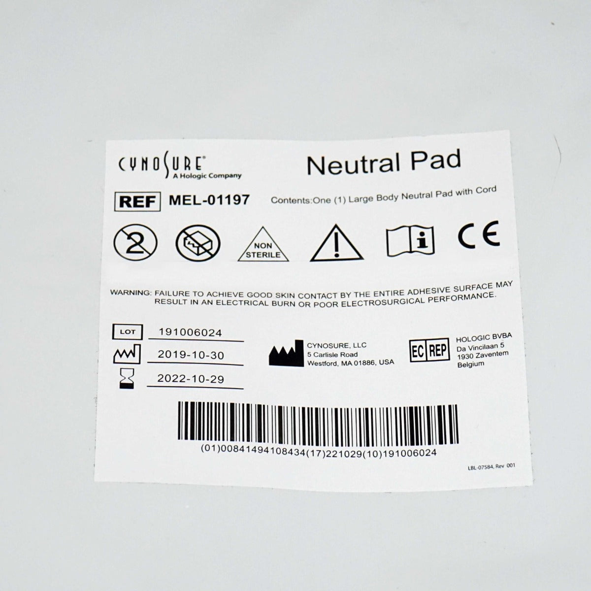 Ellman Cynosure Large Body Neutral Pads w/Cord RF Electrosurgical MEL-01197 x2pc
