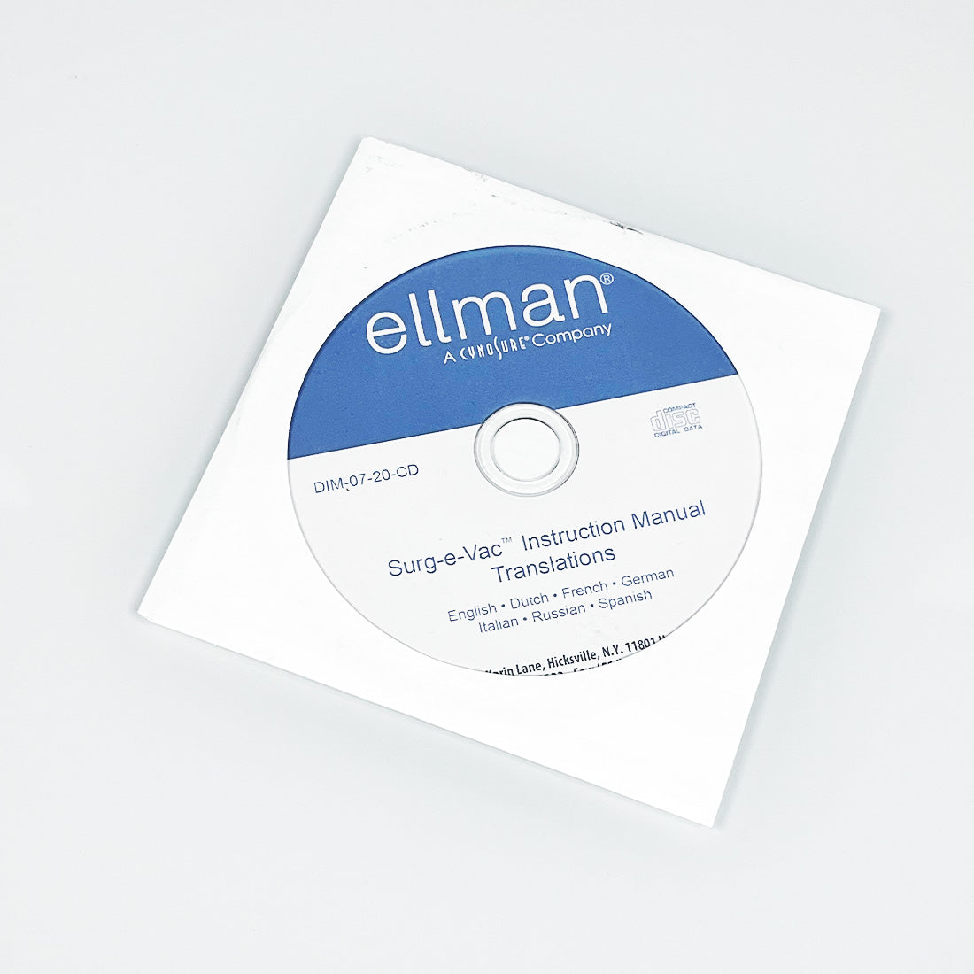 Cynosure Ellman Surg-e-Vac Instruction Manual Translations Multiple Languages CD