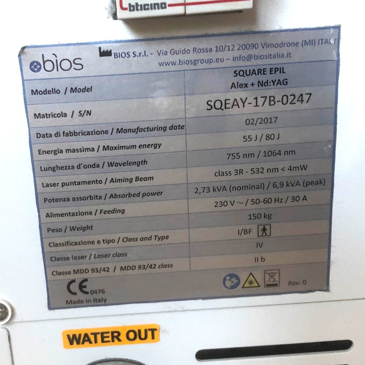2017 Bios Square Epil Alex Nd YAG Laser Hair Removal Alexandrite 755 1064 nm