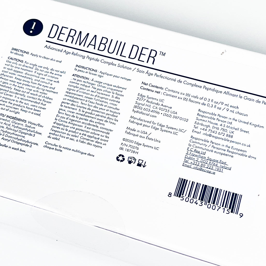 Edge Systems Hydrafacial DermaBuilder Peptide Solution 70276 Wrinkles x6 Pcs
