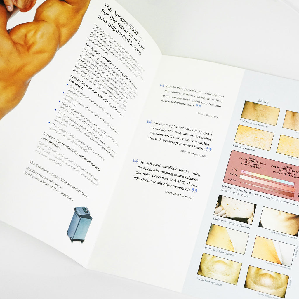 Cynosure Apogee 5500 Dual Application Laser Hair Removal Marketing Brochure x1Pc