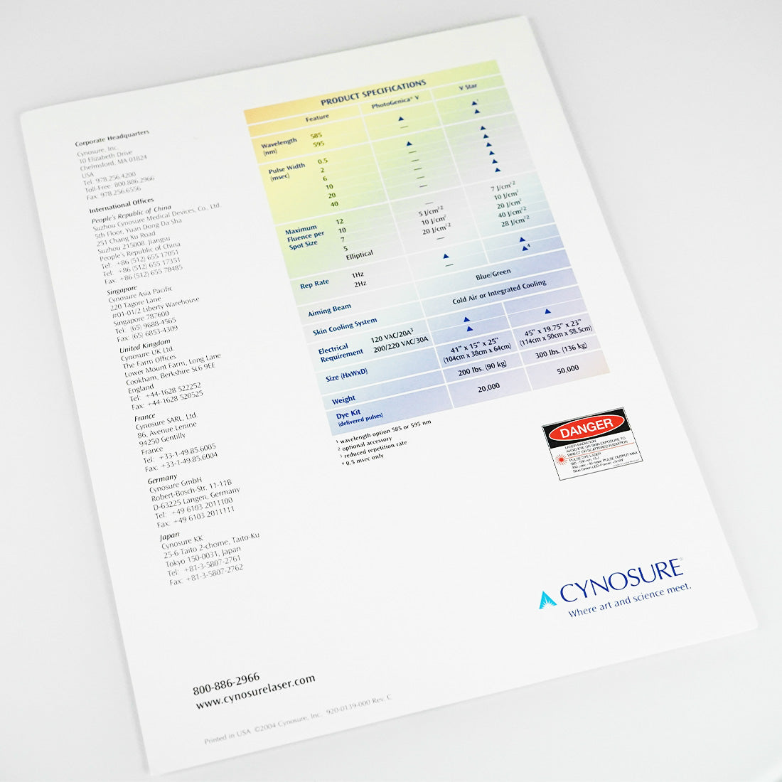 Cynosure V Star PhotoGenica Pulse Dye Laser Marketing Office Brochure VStar
