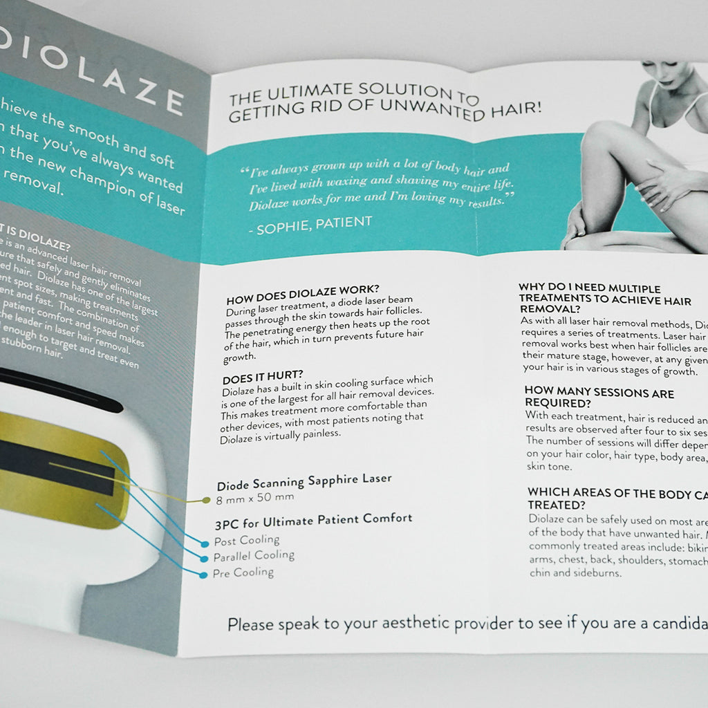 InMode DIOLAZE Laser Hair Removal Office Patient Marketing Brochure Pamphlet x7