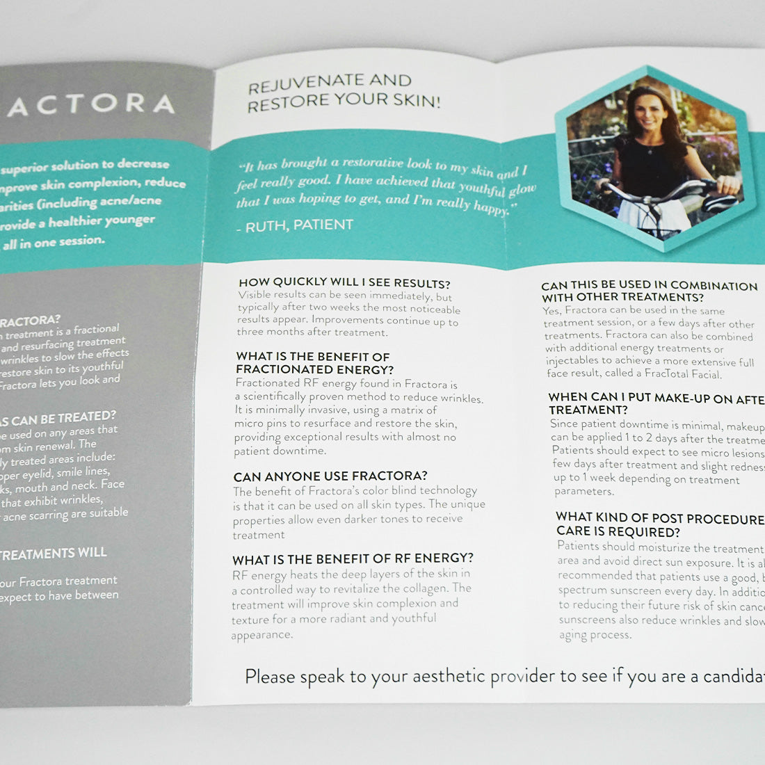 InMode FRACTORA Laser Rejuvenate Skin Treatment Marketing Brochure Pamphlet x8pc