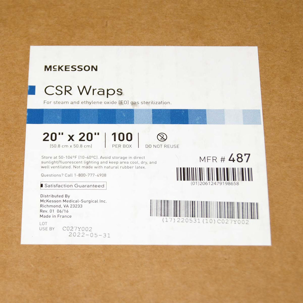 McKesson CSR Wrap Blue 20x20in Cellulose Steam / EO Gas Sterilization 100-Pack