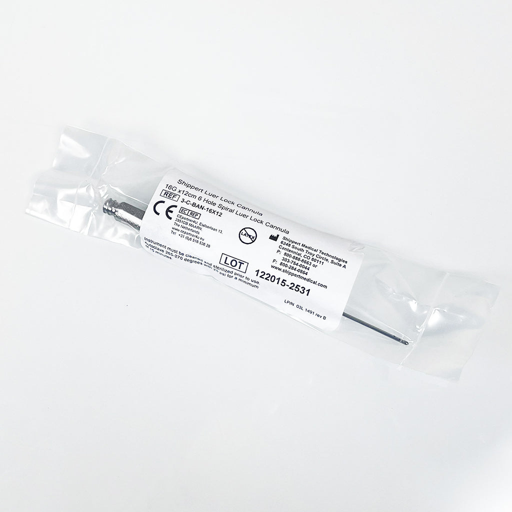 Shippert Luer Lock 16G x 12cm 6 Hole Spiral Blunt Nose Cannula Lok 3-C-BAN-16x12