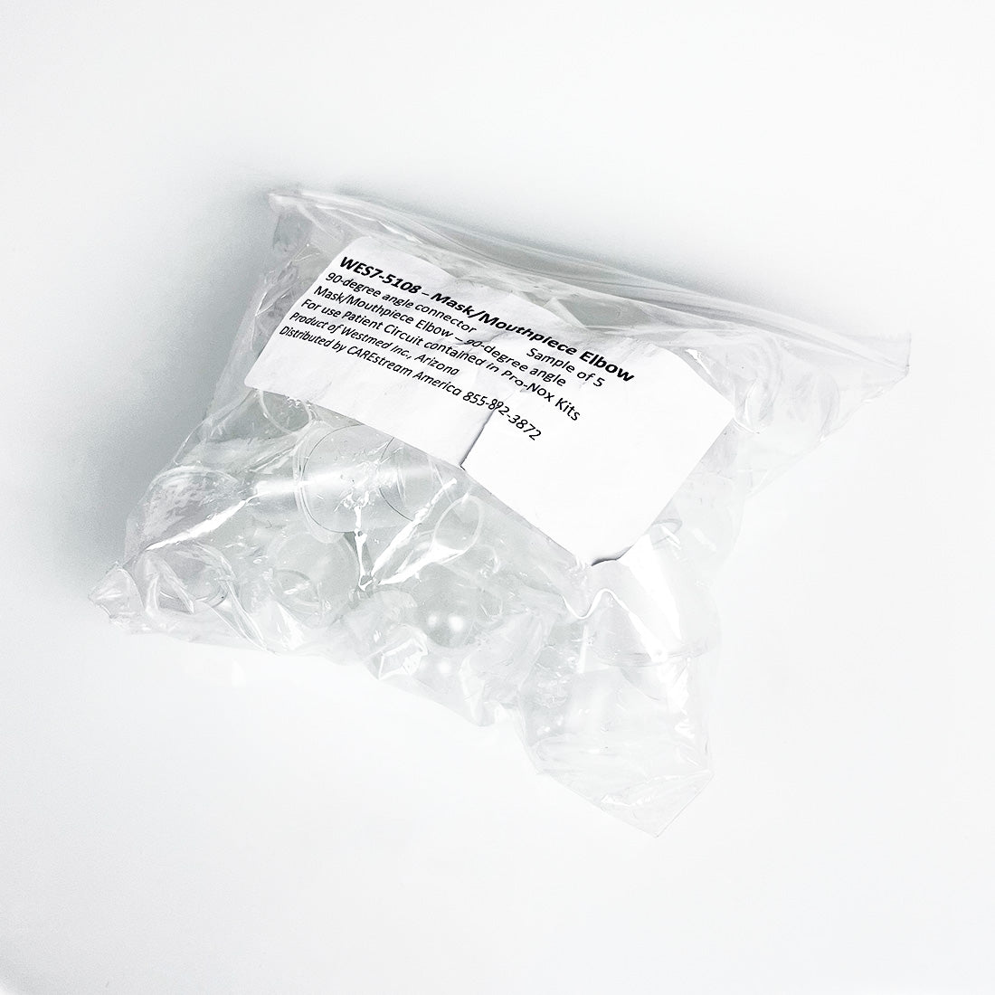Pro-Nox Mask/Mouthpiece Plastic Elbow 90 Degree Angle Connector WES7-5108 18pk