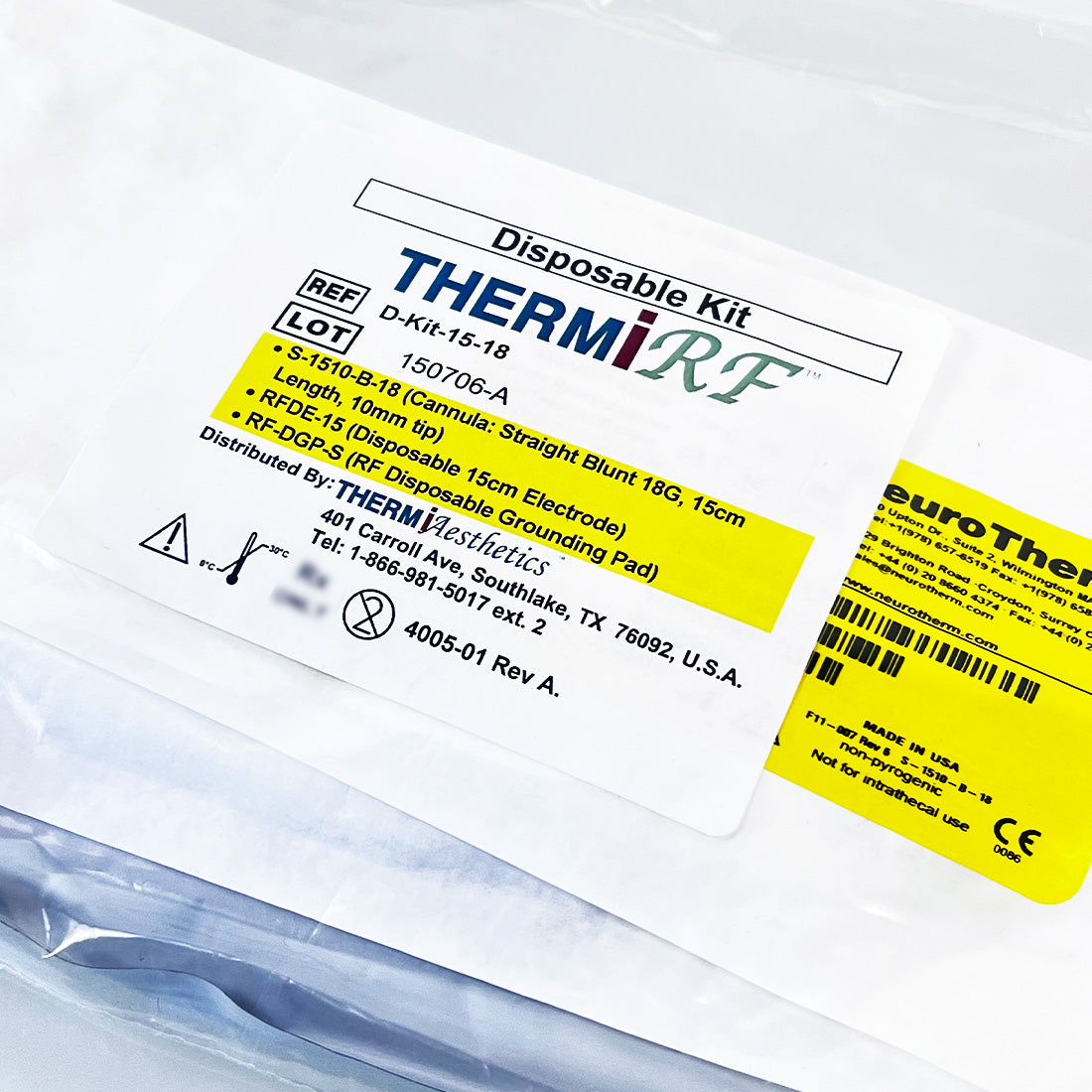 ThermiRF D-KIT-15-18 Disposable Kit Blunt Cannula Electrode Grounding Pad EXP 2018