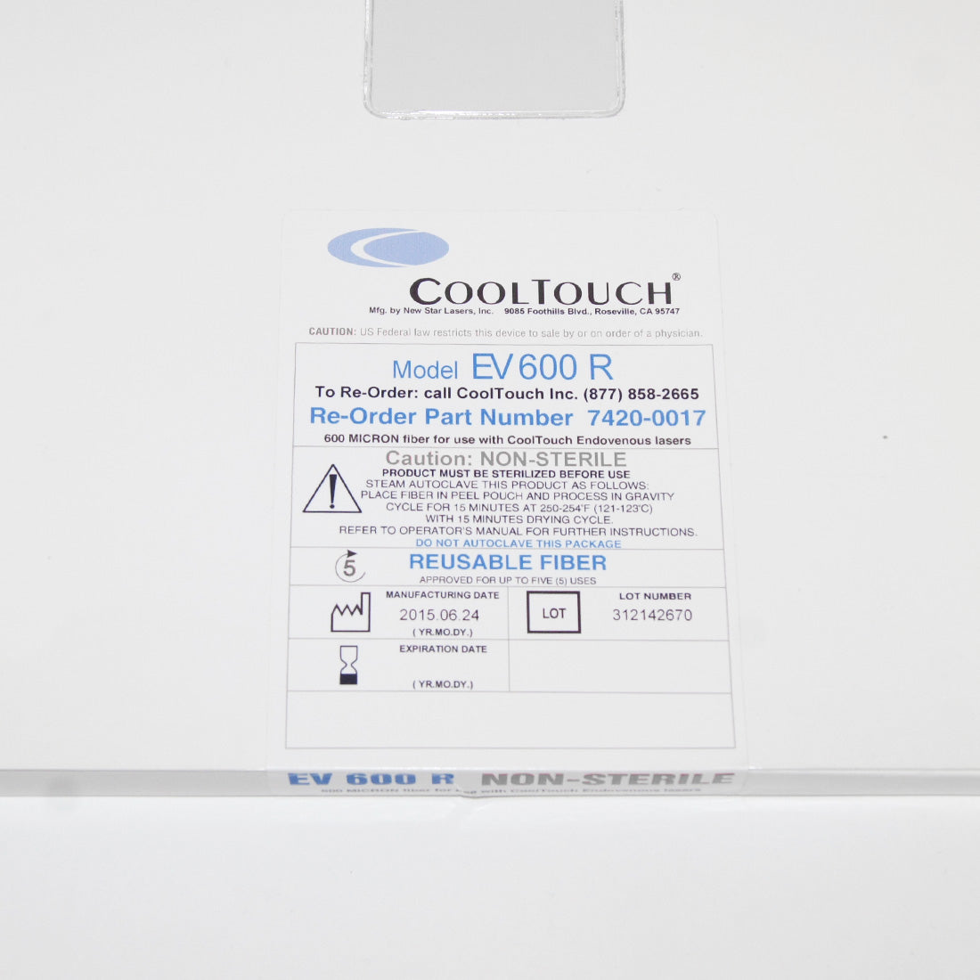 NewStar CoolTouch Laser Fiber EV600R EV 600 R 7420-0017 600 Micron Non-Sterile