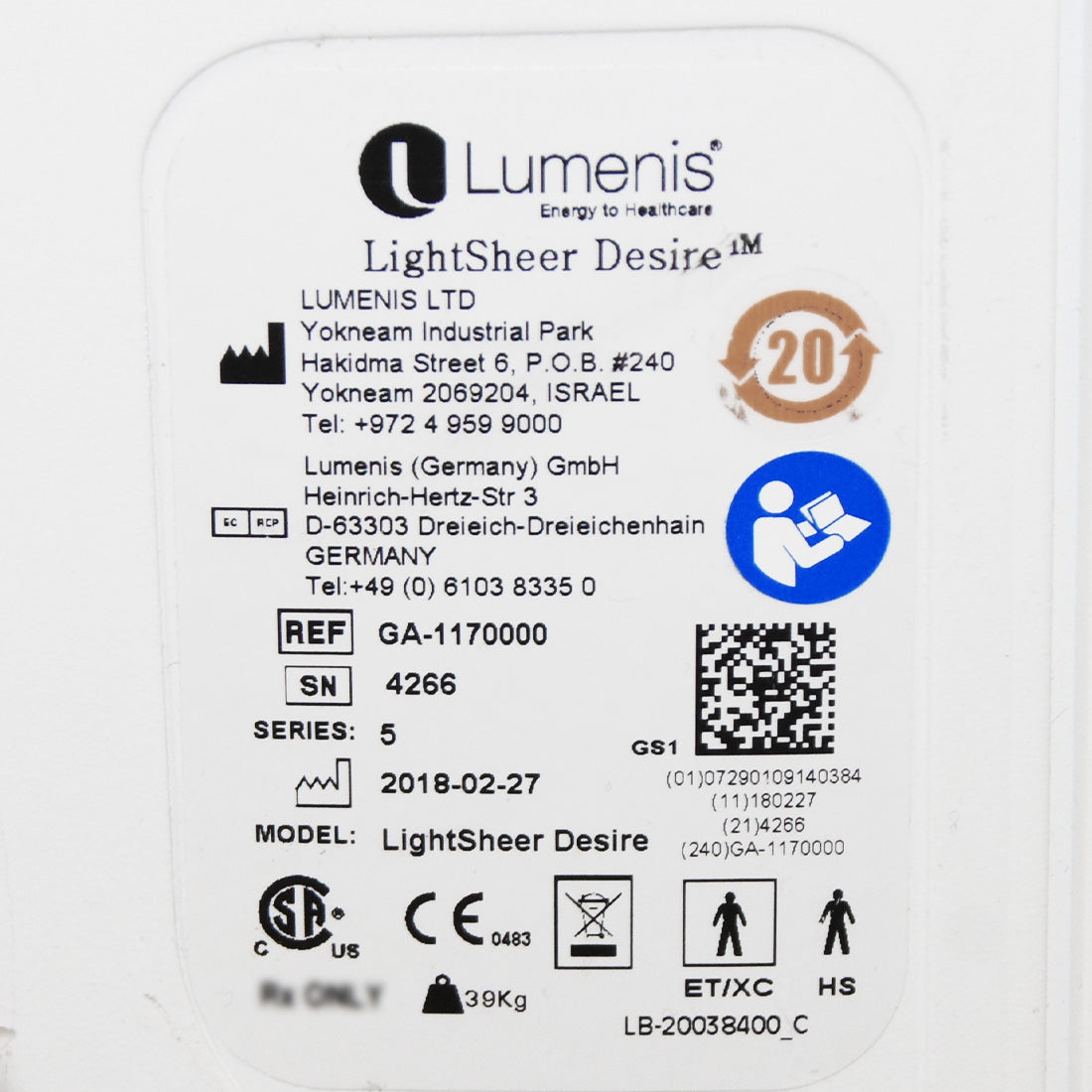 2018 Lumenis LightSheer Desire Laser Hair Removal Diode XC HS Handpieces 2 HPs