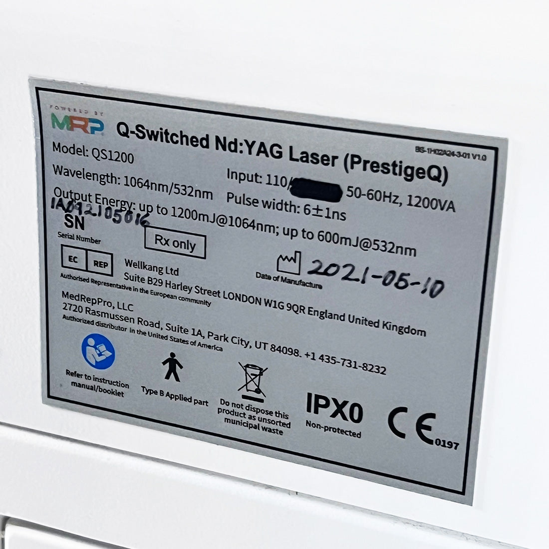 2021 MRP QS PrestigeQ Q-Switched Nd:YAG Laser System 1064nm / 532nm