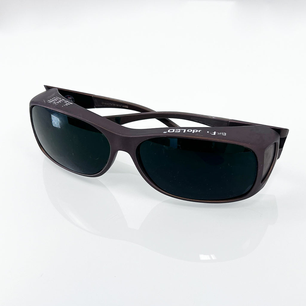 Cocoons Glasses Protective Eyewear Rhodo LED Brown Frame Green Tint Sun