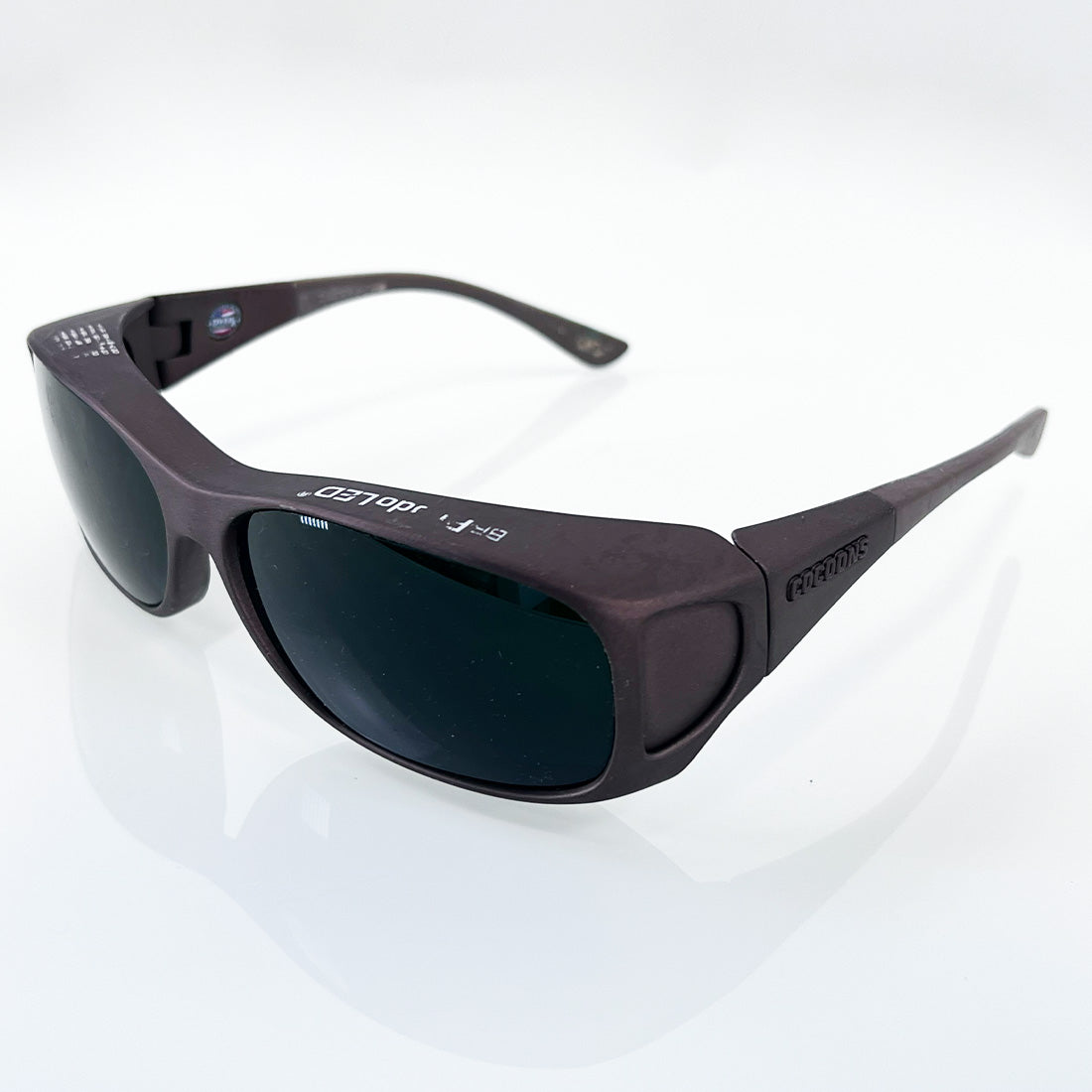 Cocoons Glasses Protective Eyewear Rhodo LED Brown Frame Green Tint Sun