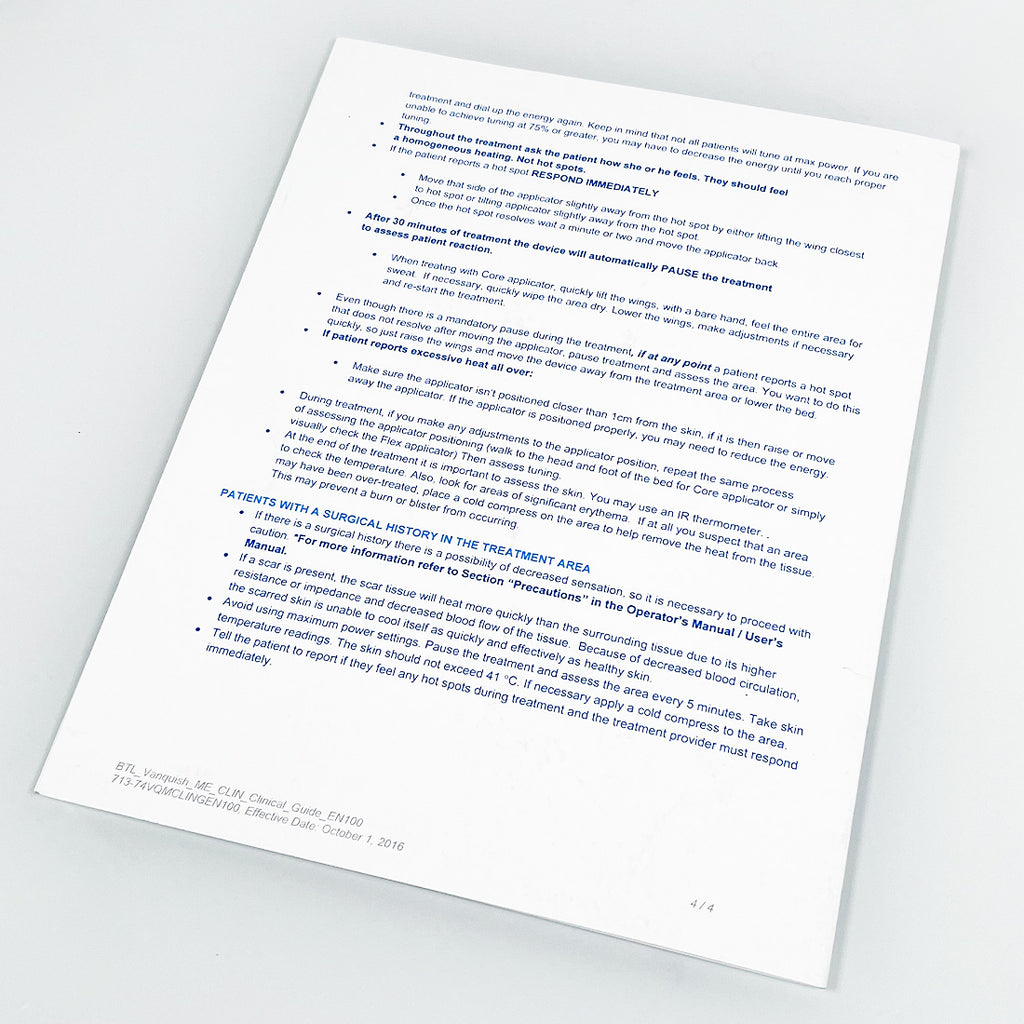 BTL Vanquish ME Clinical Guide 2016 713-74VQMCLINGEN100 Quick Reference Booklet