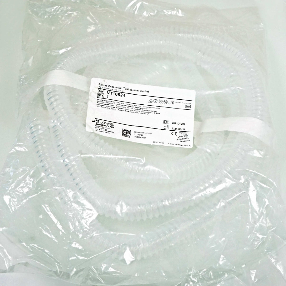 ConMed Buffalo Filter Smoke Evacuation Tubing Non-Sterile 7/8" x 10' Clear NEW