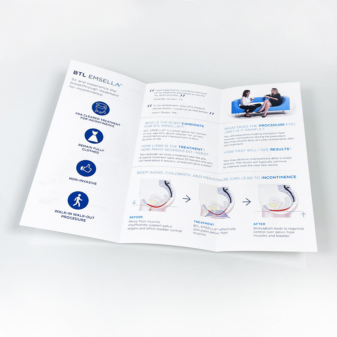 BTL Emsella "SAY NO TO INCONTINENCE" Office Marketing Info Brochure x50 pcs