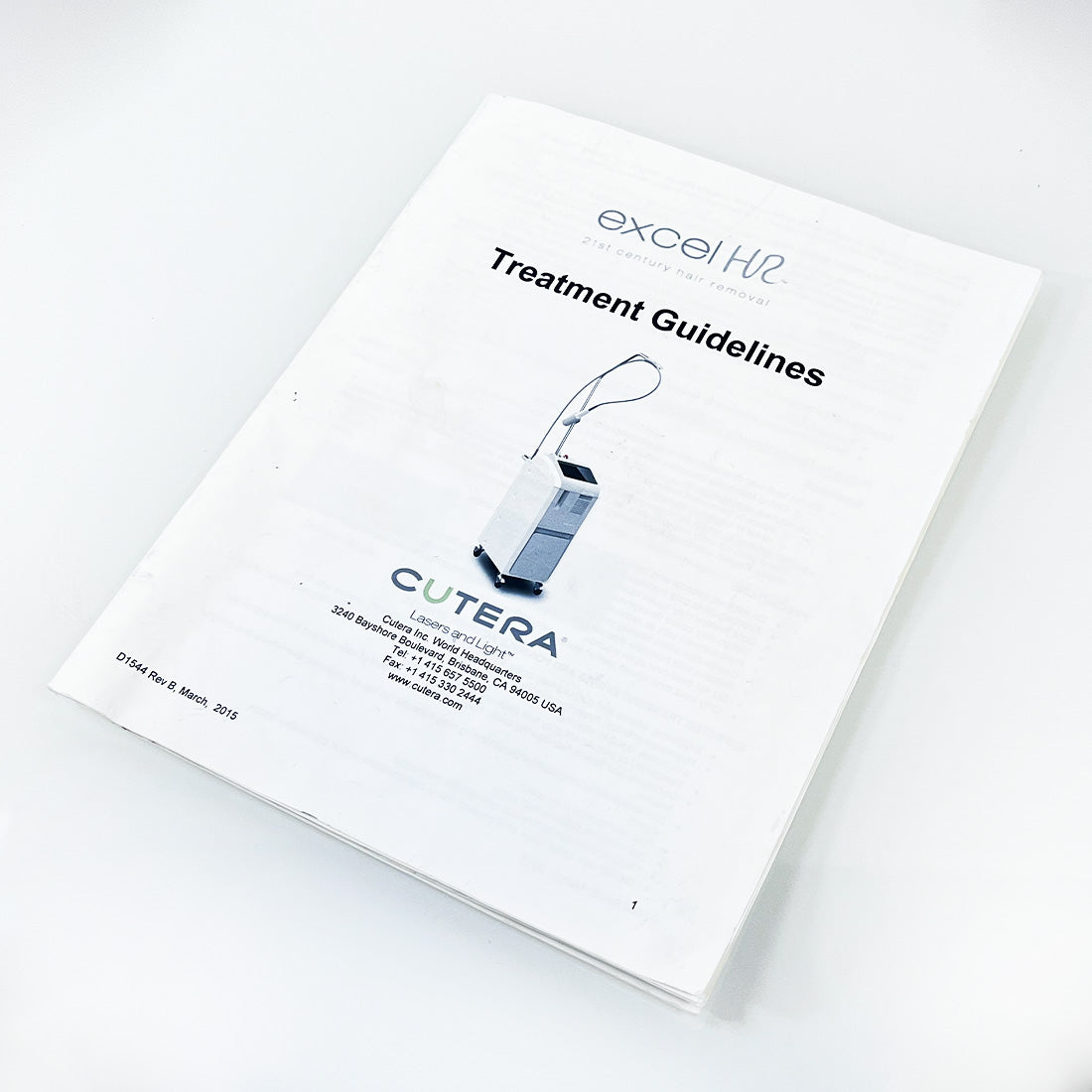 Cutera Excel HR Laser Operator Treatment Guidelines User Manual Parameters D1544