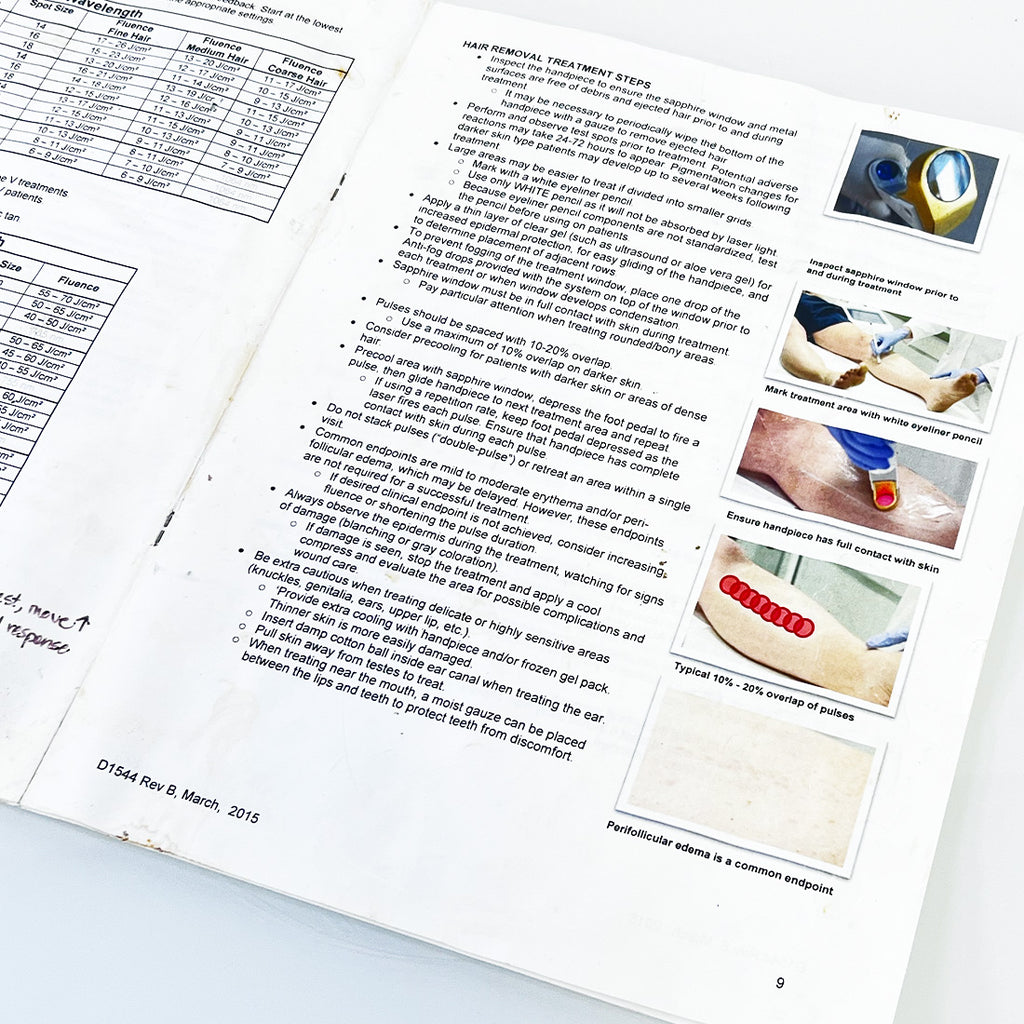 Cutera Excel HR Laser Operator Treatment Guidelines User Manual Parameters D1544