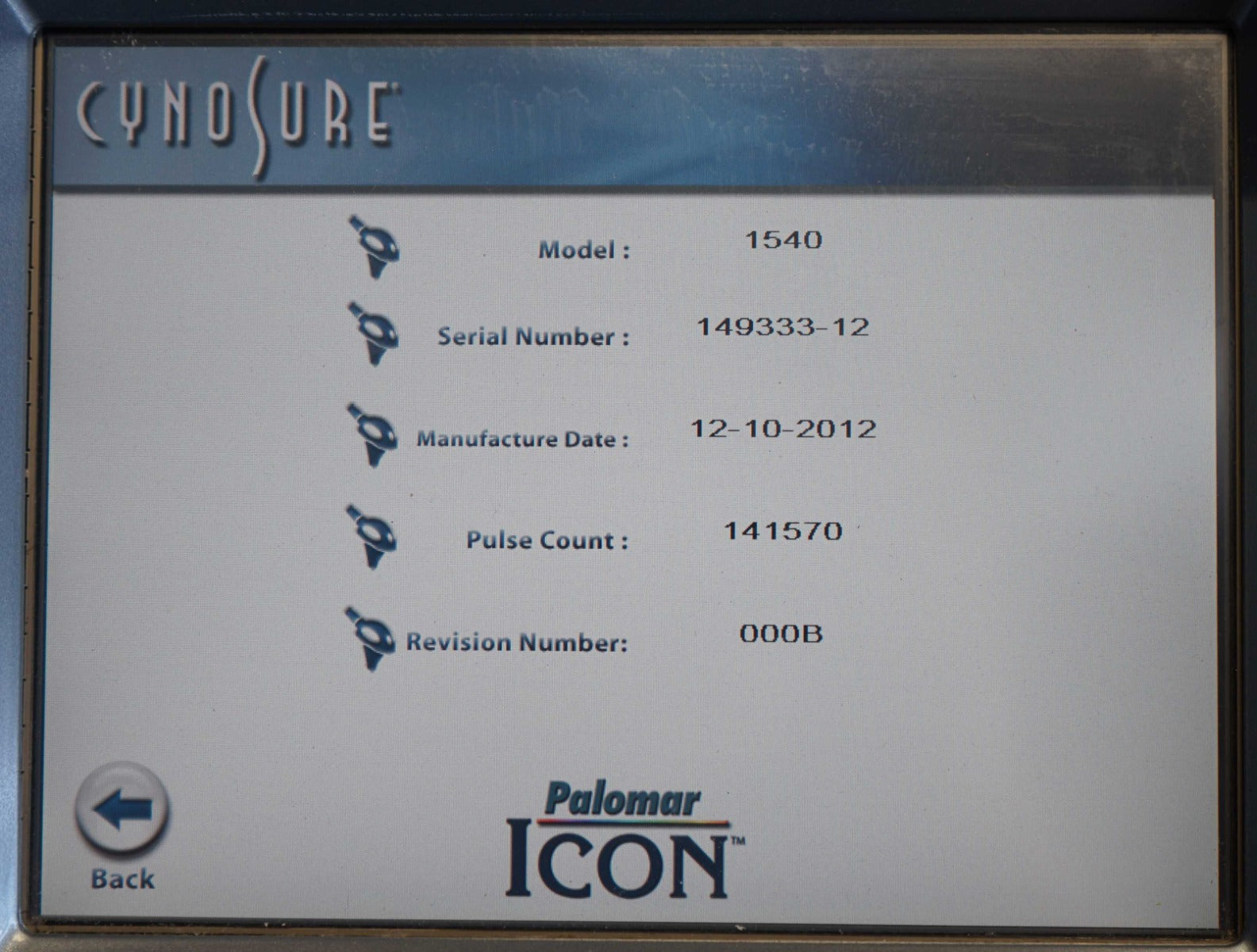 2012 Palomar ICON 1540 Fractional Laser Handpiece Skin Resurfacing Wrinkles Acne