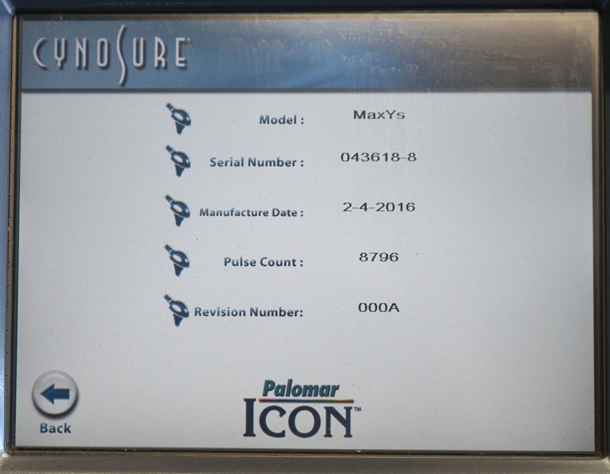 2019 Palomar ICON Laser MaxYs Handpiece Hair Removal Max Ys Spot LOW PULSE: 8796