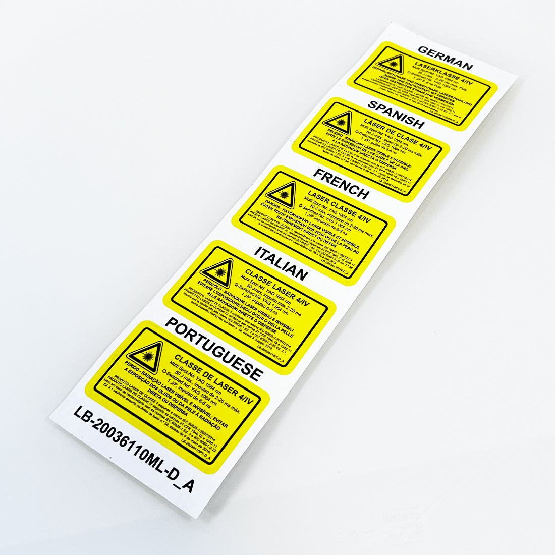 Laser Device Warning Sticker Label Languages Spanish German French Italian +