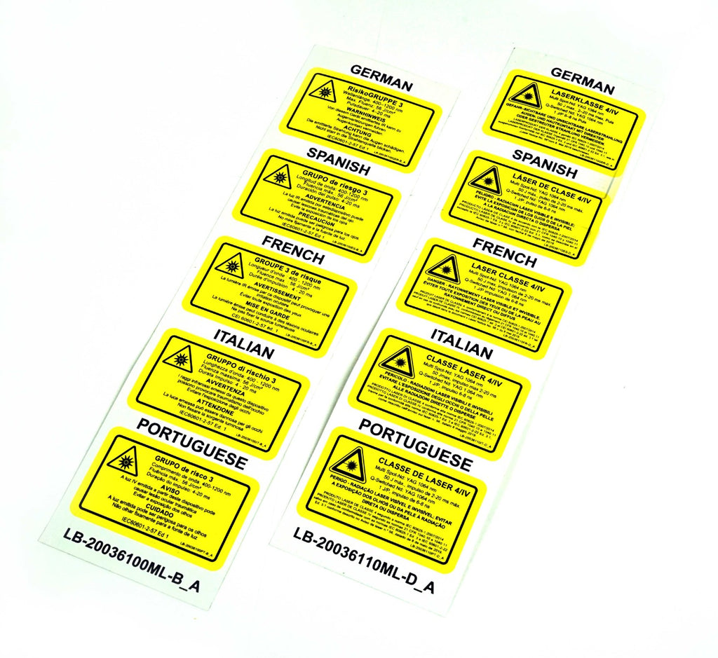 Laser Device Warning Sticker Label Languages Spanish German French Italian +