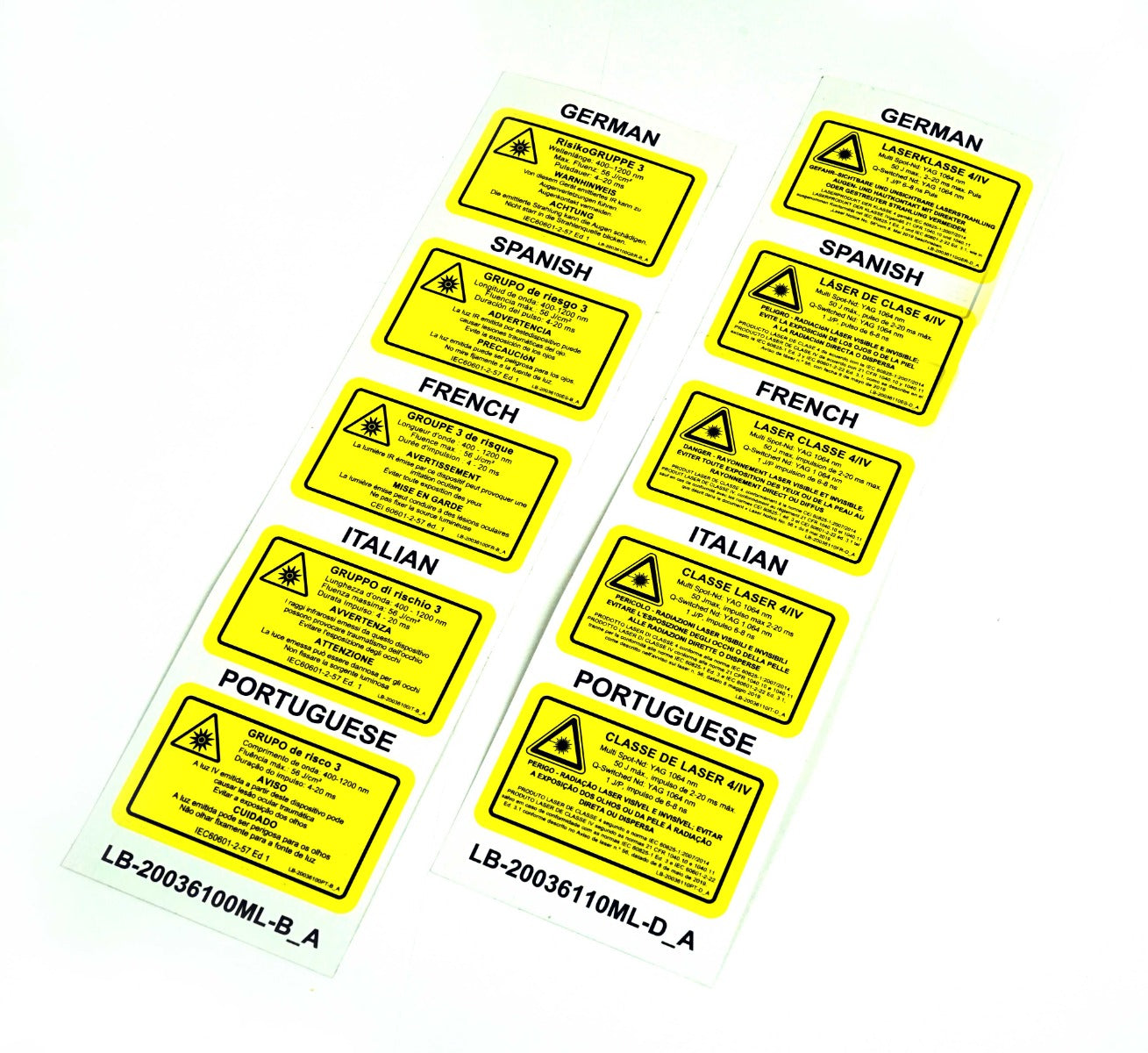 Laser Device Warning Sticker Label Languages Spanish German French Italian +