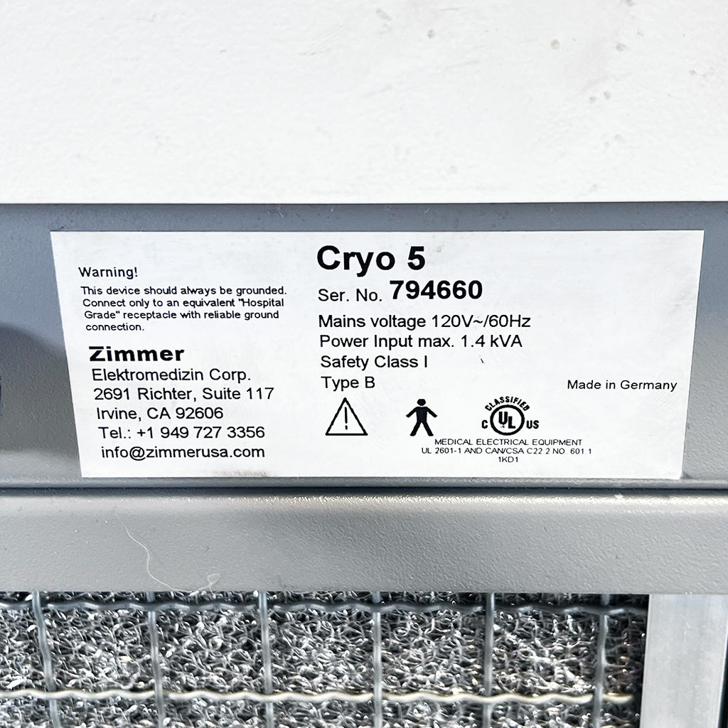 Zimmer Cryo 5 Chiller Air Cooler System Tall Rolling Cart 120V