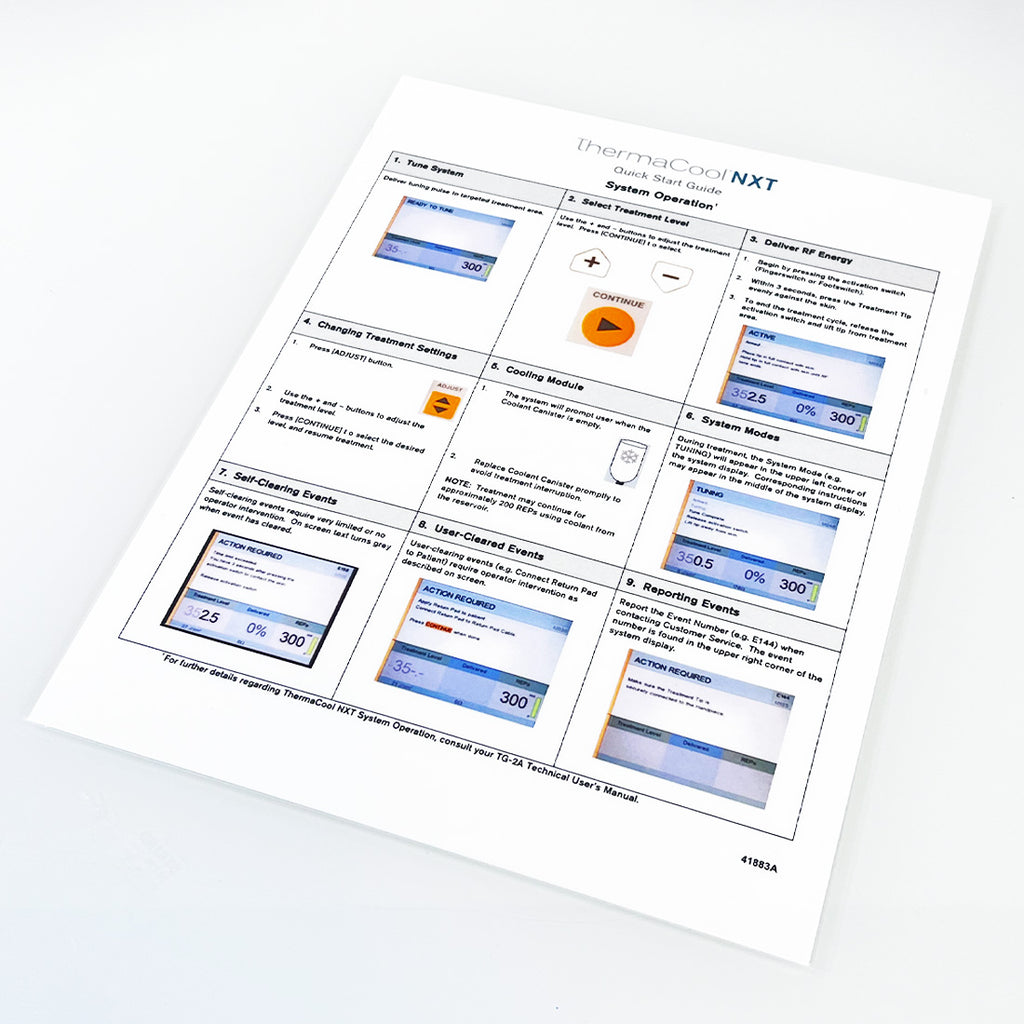Thermage NXT Quick Start Guide User Operator System Setup Sequence Cheat Sheet