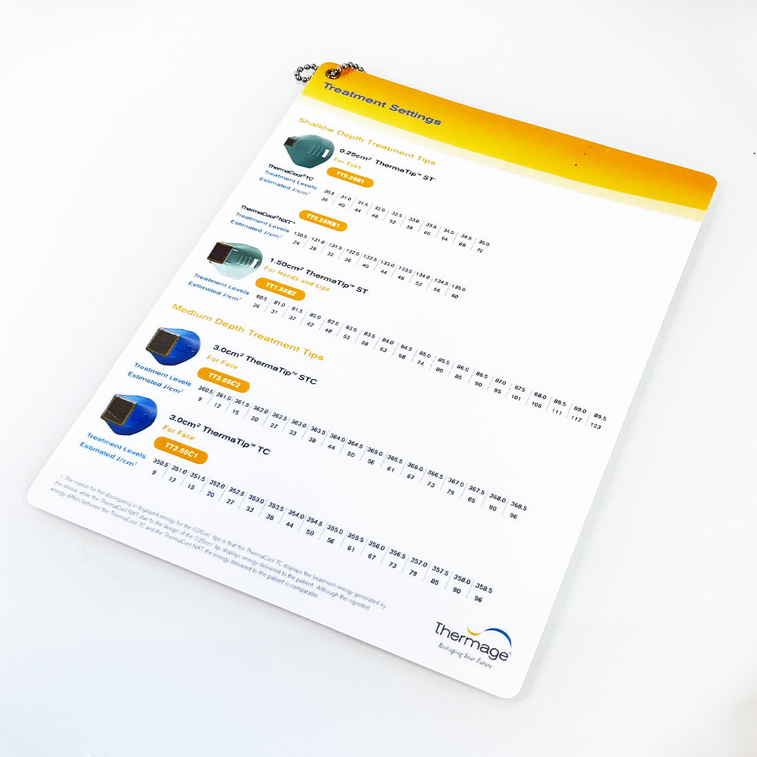 Thermage NXT Handpiece Treatment TIPS Settings User Quick Reference Fast Guide
