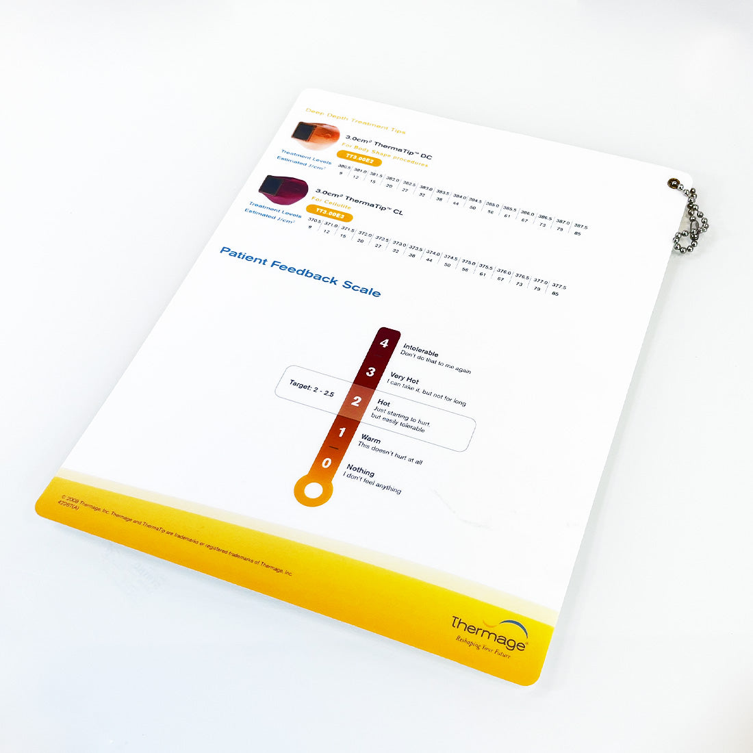 Thermage NXT Handpiece Treatment TIPS Settings User Quick Reference Fast Guide