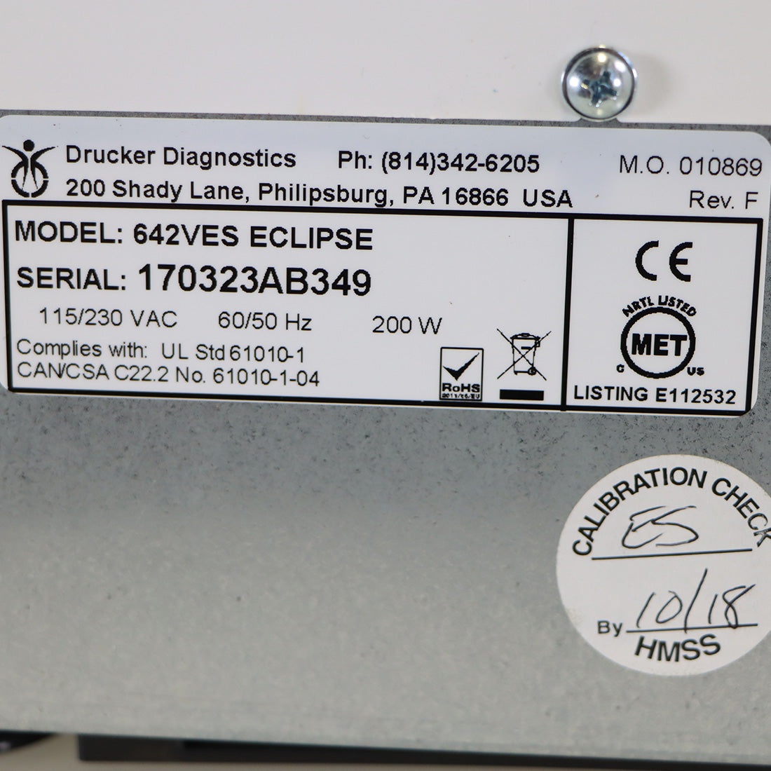 2017 Drucker Diagnostics Eclipse 642VES Centrifuge Easy Spin 3500-RPM 6 x 40g