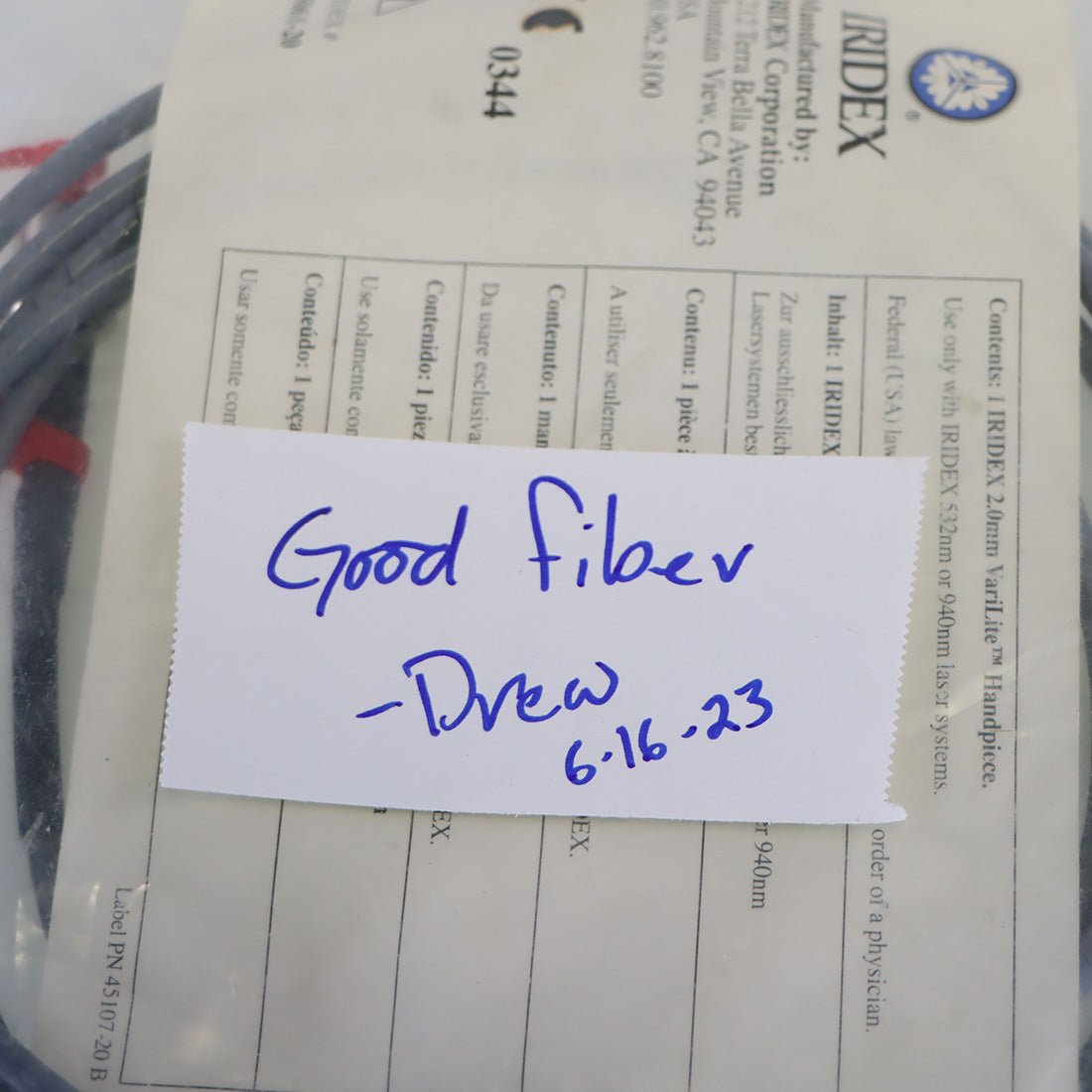 Iridex VariLite Laser Fiber Handpiece 2.0mm 532nm 940nm & Fiber 45061-20 Lesions