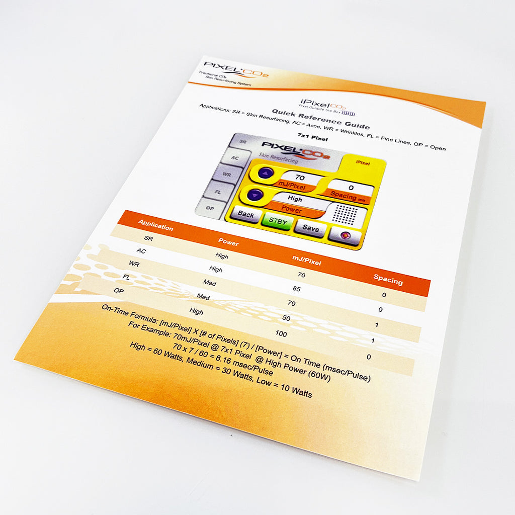Alma Lasers Pixel CO2 Quick Reference Guide Sheet QRGPCO270201108 iPixel C02
