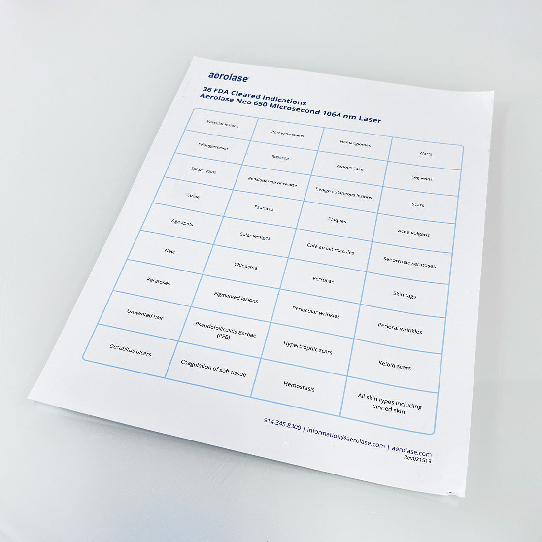 Aerolase Neo 650 Microsecond 1064nm Laser FDA Cleared Indications Cheat Sheet