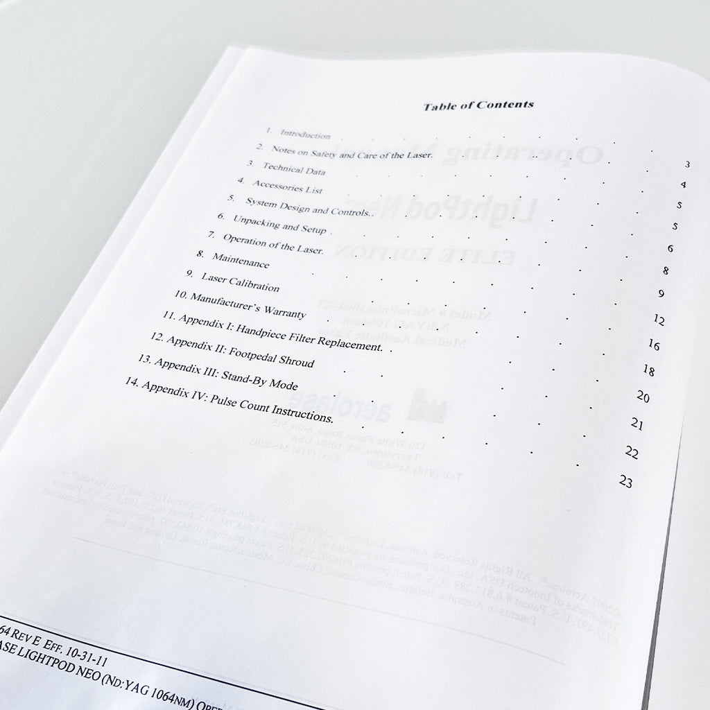 Aerolase LightPod Neo Elite Operating Manual MicroPulse 1064-XT User Guide