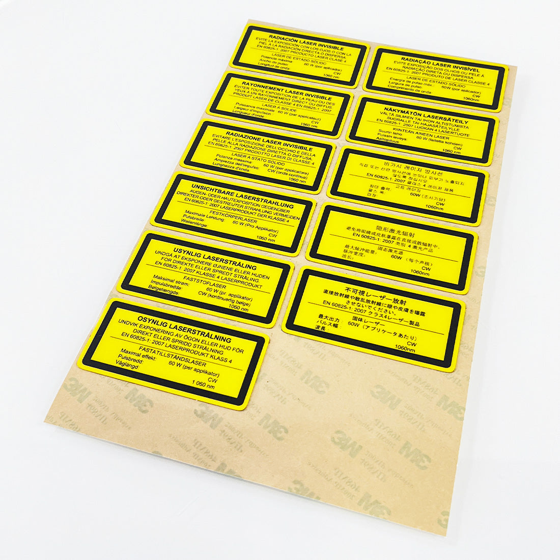 Laser Radiation Invisible Yellow Black Warning Stickers 11 Languages Non-English