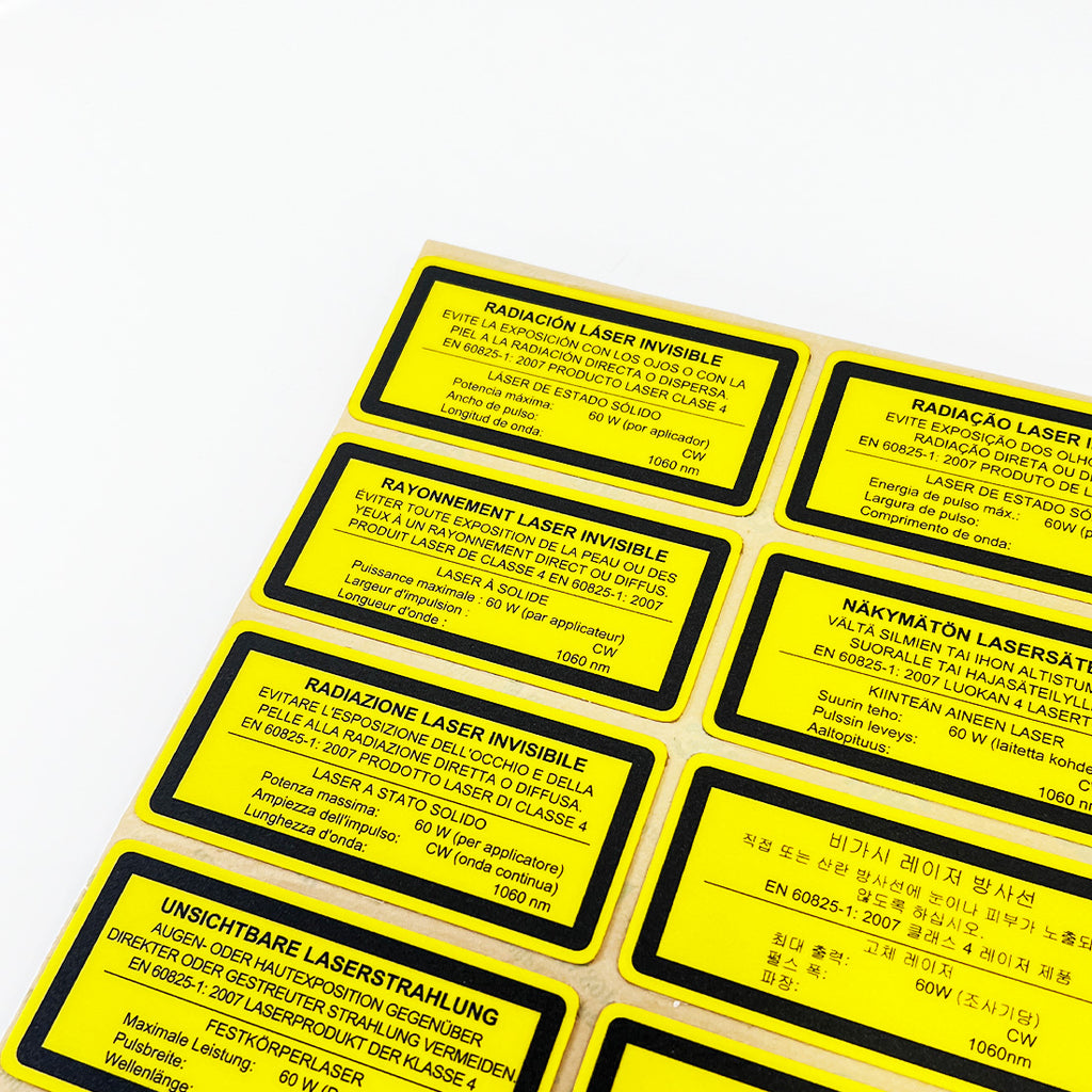 Laser Radiation Invisible Yellow Black Warning Stickers 11 Languages Non-English