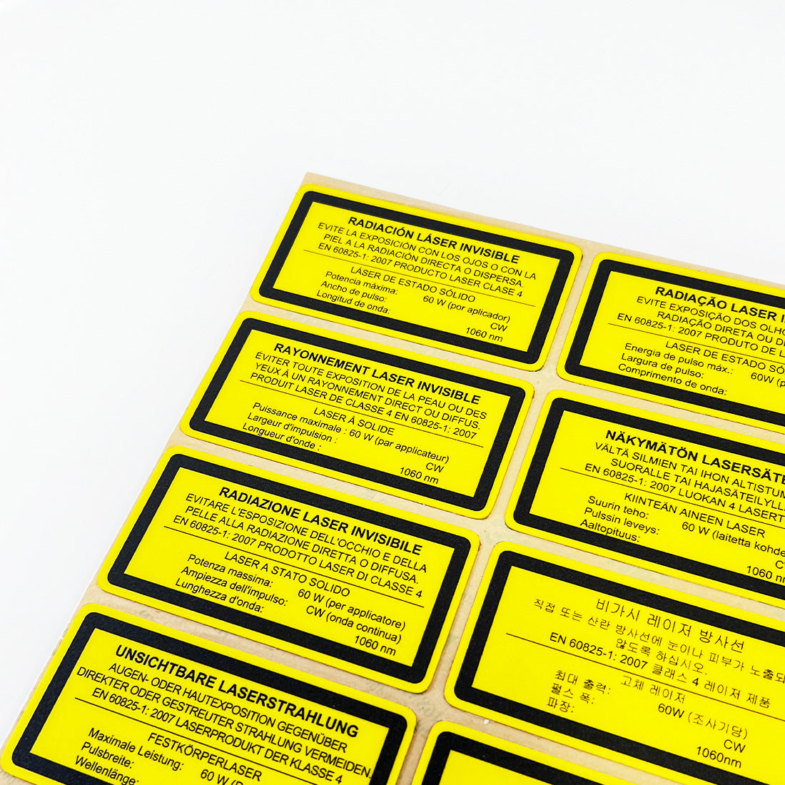 Laser Radiation Invisible Yellow Black Warning Stickers 11 Languages Non-English