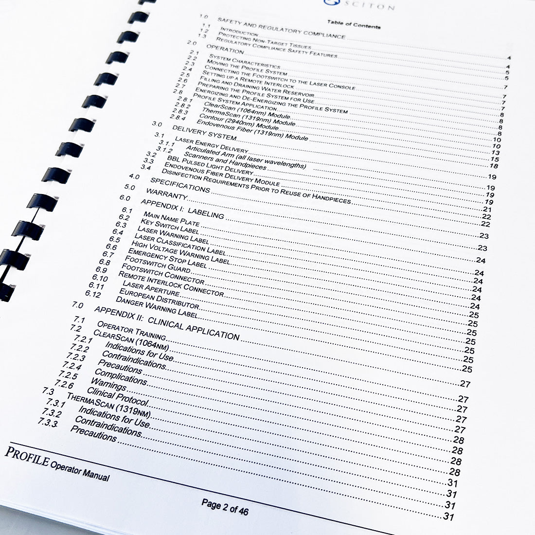 Sciton PROFILE Laser Operator Manual Operation User Training Treatment Guide