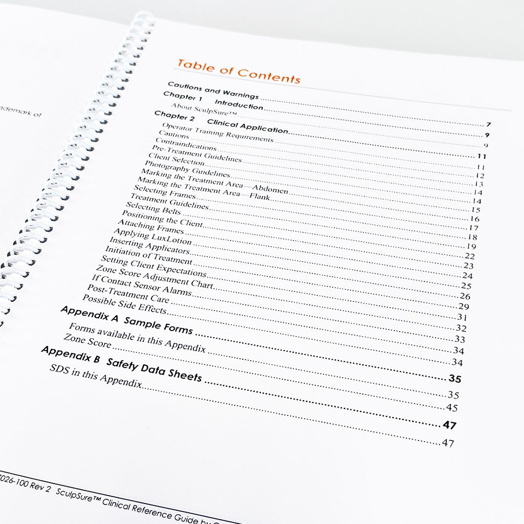 Cynosure SculpSure Diode Laser Clinical Reference Guide Training Treatment Book