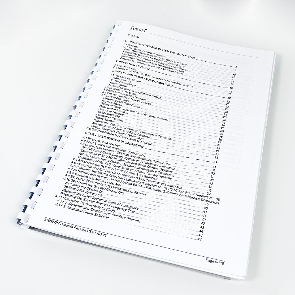 Fotona Dynamis Pro Laser SP XS XP Spectro Operator Manual User Training Guide