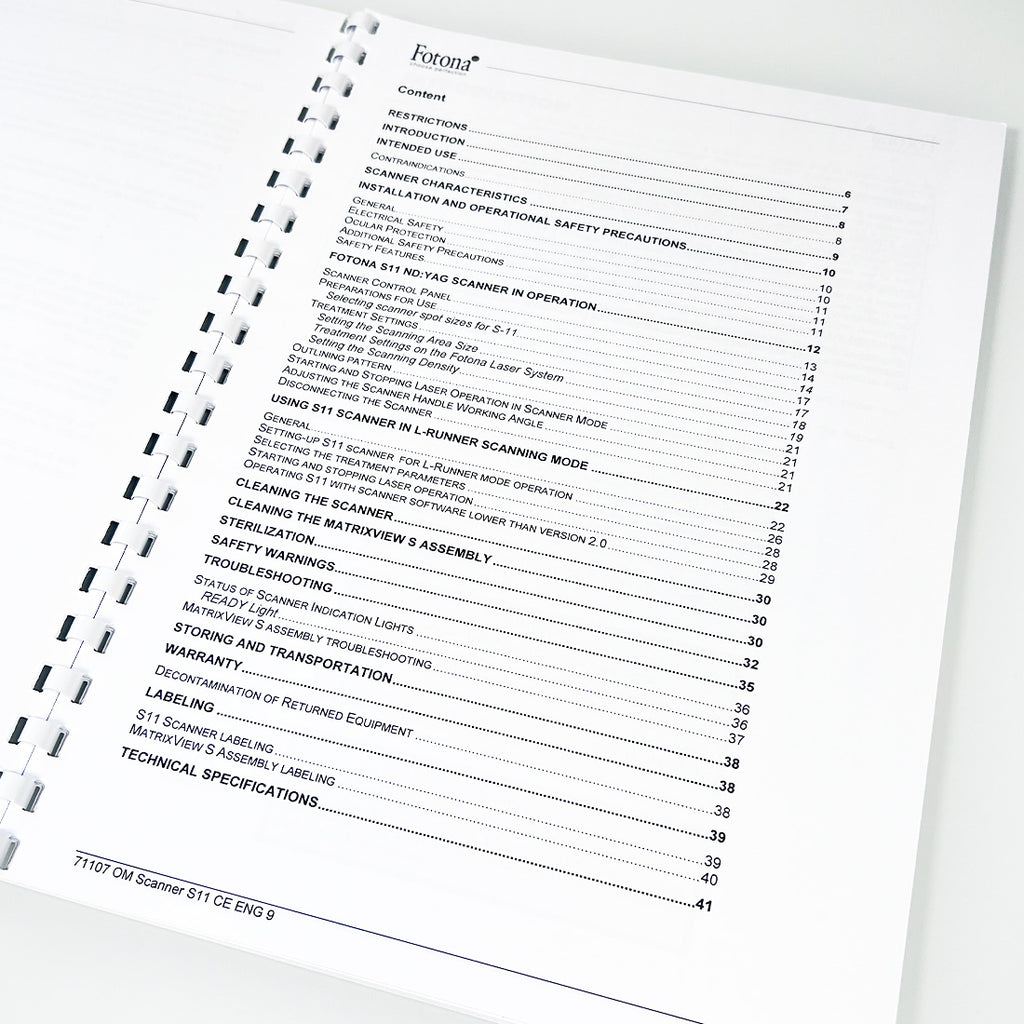 Fotona Nd YAG Laser Scanner Handpiece S-11 OPERATOR MANUAL L-Runner User Guide