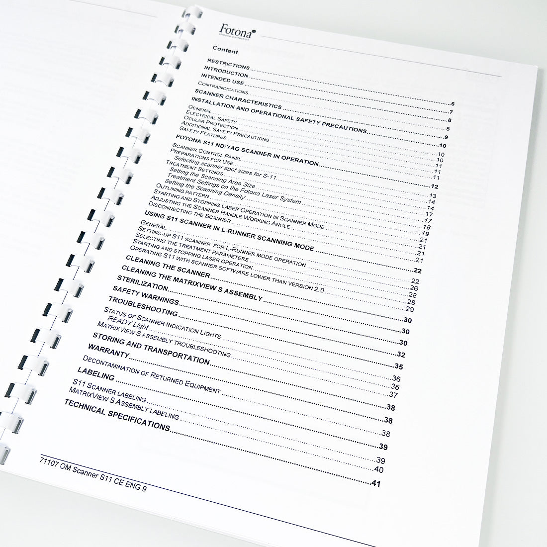Fotona Nd YAG Laser Scanner Handpiece S-11 OPERATOR MANUAL L-Runner User Guide