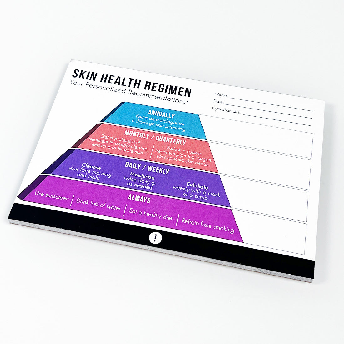 Edge Hydrafacial Patient SKIN HEALTH RECOMMENDATION PAD Regimen Form 20+ Sheets