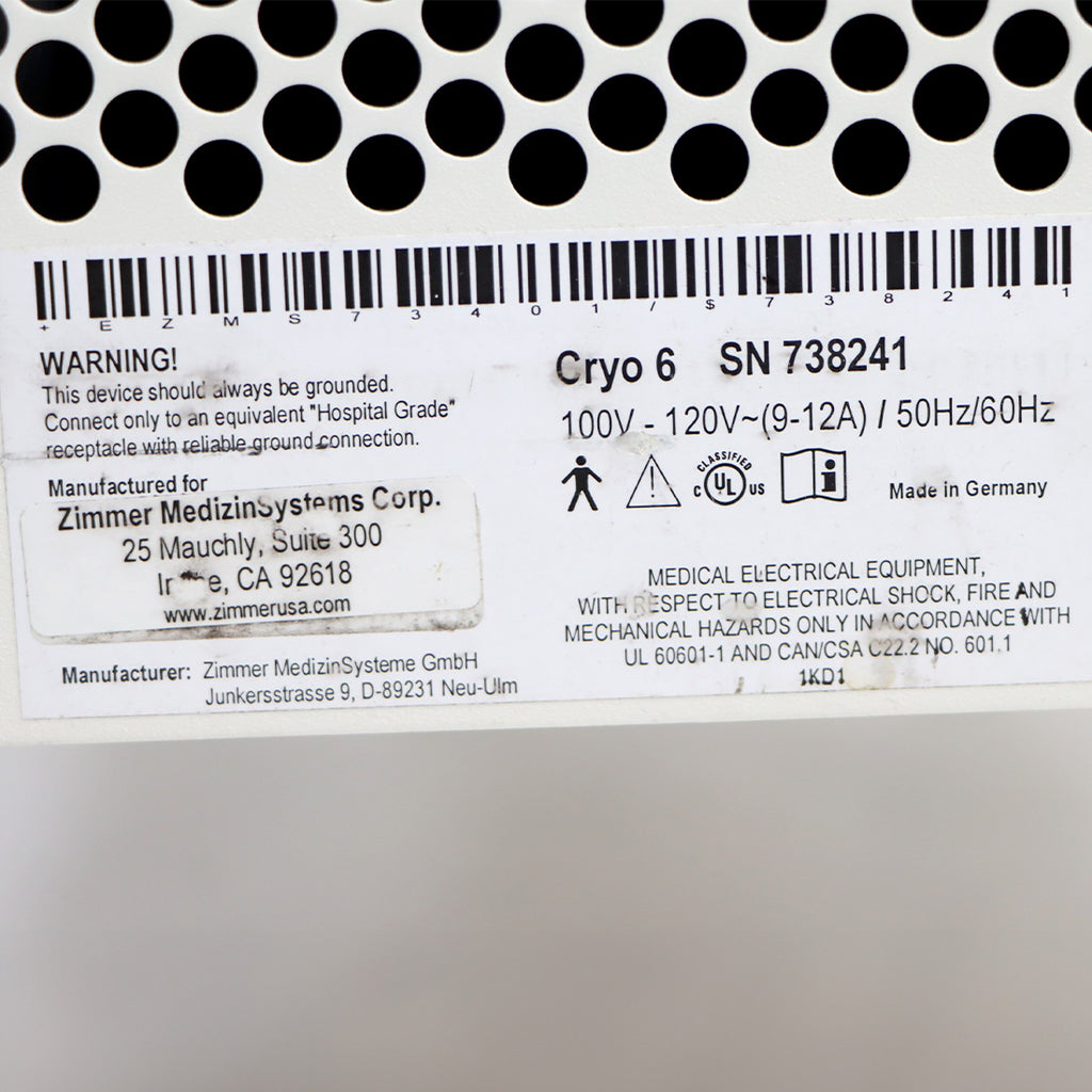 Zimmer Cryo 6 Chiller System Cold Air Therapy Spot Cooling Treatment Station